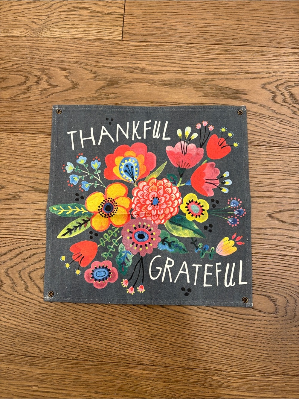 Natural Life Thankful Grateful Floral Wall Art Banner - Multicolor